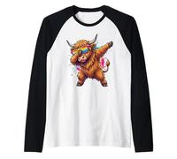 Dabbing Highland Cattle Sunglasses Kids Boys Cow Lover Camiseta Manga Raglan