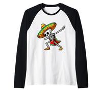 Dabbing Mexican skeleton Poncho Cinco de Mayo Let's Fiesta Camiseta Manga Raglan