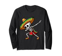 Dabbing Mexican skeleton Poncho Cinco de Mayo Let's Fiesta Manga Larga