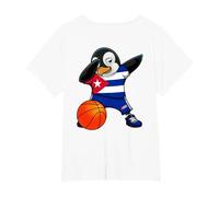 Dabbing Pingüino Cuba Baloncesto Bandera Cubana Deporte Camiseta, Mujer Tallas Grandes, Blanco, 1XL Grande