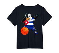 Dabbing Pingüino Cuba Baloncesto Bandera Cubana Deporte Camiseta, Mujer Tallas Grandes, Negro, 5XL Grande