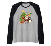 Dabbing Santa Reno Pingüino Niños Niños Navidad Divertido Camiseta Manga Raglan