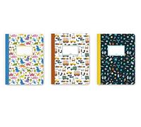 dabelino® Juego de 3 cuadernos de notas A5 para niños/niños: a rayas (dinosaurios, coches/vehículos, espacio/espacio) - cuaderno de deberes, regalo para la escolarización, relleno de bolsas escolares