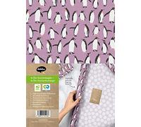 dabelino Paper-Media - Papel de regalo, diseño de pingüinos (lila, blanco)