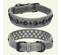 DaBingDian 1 Pieza Collar con Remaches de Cuero Pesado Vintage para Perros, Collar antimordeduras y protección para el Cuello. Apto para Perros medianos a Grandes.