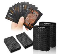 dabinzhijia 2 Barajas Cartas de Poker Impermeables de Plástico, 54 Naipes por Juego, Diseño Elegante Negro y Oro, Cartas para Blackjack, Tarot, Blackjack, Texas (Negro)