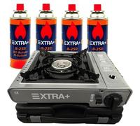 Dacada 2005 Hornillo de Gas Portátil B-250 con Maletín y 4 Cartuchos de Gas Butano de Recambio para Camping, Cocina y Exterior