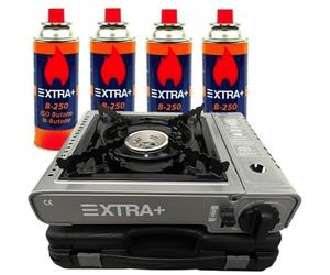 Dacada 2005 Hornillo de Gas Portátil B-250 con Maletín y 4 Cartuchos de Gas Butano de Recambio para Camping, Cocina y Exterior