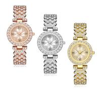 Dacdyi 3 relojes de lujo para mujer, relojes de pulsera analógicos de cuarzo con esfera redonda y diamantes de imitación, plateado