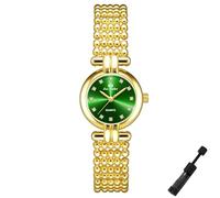 Dacdyi Elegante reloj de pulsera pequeño para mujer, relojes dorados de lujo, impermeable, de cuarzo, herramienta de ajuste incluida, Dorado-Verde