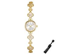 Dacdyi Exquisito reloj de pulsera de trébol de cuatro hojas con hueco dorado para mujer, relojes de vestir vintage, ligero, esfera redonda, reloj de pulsera de cuarzo, herramienta de ajuste incluida