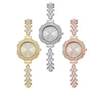 Dacdyi Juego de 3 relojes de pulsera de cuarzo analógicos con esfera en forma de flor y diamantes para mujer, elegantes relojes de pulsera de cuarzo analógicos