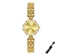 Dacdyi Petite - Reloj dorado para mujer, esfera con números romanos, resistente al agua, de cuarzo, pulsera de acero inoxidable para mujer, Cara dorada