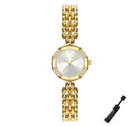 Dacdyi Petite - Reloj dorado para mujer, esfera con números romanos, resistente al agua, de cuarzo, pulsera de acero inoxidable para mujer, Cara blanca