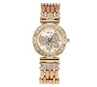 Dacdyi Reloj de pulsera analógico de cuarzo con correa de acero inoxidable para mujer y niña, Oro, Elegante