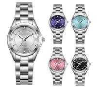 Dacdyi Reloj de pulsera analógico de cuarzo para mujer con diamantes de imitación, plateado