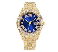 Dacdyi Reloj de pulsera de cuarzo con diamantes de lujo para mujeres y hombres, Azul dorado.