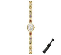 Dacdyi Reloj de pulsera dorado delicado de cristal colorido para mujer, resistente al agua, reloj de pulsera de cuarzo, vintage, esfera ovalada pequeña, Oro