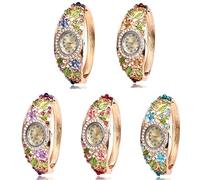 Dacdyi Reloj de pulsera elegante con esfera redonda de cristal y flor, para mujer, 5 unidades, Varios colores, Elegante