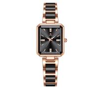 Dacdyi Reloj de pulsera negro elegante para mujer, resistente al agua, cuarzo, color blanco, vintage, con esfera rectangular pequeña, Negro