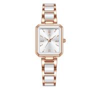 Dacdyi Reloj de pulsera negro elegante para mujer, resistente al agua, cuarzo, color blanco, vintage, con esfera rectangular pequeña, Blanco