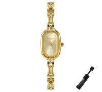 Dacdyi Reloj de pulsera vintage pequeño dorado para mujer, reloj de pulsera de cuarzo, resistente al agua, esfera ovalada, delicados relojes de vestir para muñecas pequeñas, herramienta de ajuste
