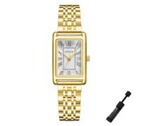 Dacdyi Reloj dorado para mujer, caja rectangular, esfera romana, relojes de pulsera de acero inoxidable, resistente al agua, reloj de pulsera de cuarzo para mujer, herramienta de ajuste de pulsera