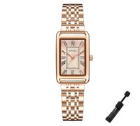 Dacdyi Reloj dorado para mujer, caja rectangular, esfera romana, relojes de pulsera de acero inoxidable, resistente al agua, reloj de pulsera de cuarzo para mujer, herramienta de ajuste de pulsera