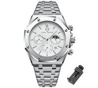 Dacdyi Relojes de lujo para hombre, octogonales, clásicos, de negocios, con ventana de fecha, impermeable, analógico, de cuarzo, correa de acero inoxidable, herramienta de ajuste incluida, plateado