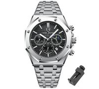 Dacdyi Relojes de lujo para hombre, octogonales, clásicos, de negocios, con ventana de fecha, impermeable, analógico, de cuarzo, correa de acero inoxidable, herramienta de ajuste incluida, plateado