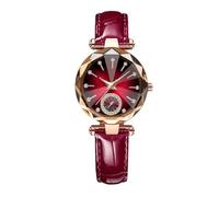 Dacdyi Relojes de pulsera para mujer, elegante, correa de cuero, simulación de moda, reloj creativo de esfera de diamante, esfera redonda, analógico, de cuarzo, Rojo -