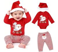 DaceStar Disfraz Navidad Bebe Ropa Navidad Bebe Traje Bebé la Primera Navideña Pijama Navidad Bebé Body + Pantalón + Gorro Disfraz Recien Nacido Navideña 3-6 Meses