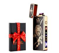 Dachance Cool Gifts Electric Lighter for Men Dad Him Digital Counter Bettary Display Windproof Flameless Plasma USB Rechargeable ARC Birthday Gifts for Men, Boyfriend, Husband (león)