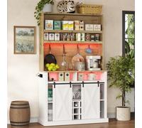 DACHETOU Armario de cocina, armario alto con estante de cocina, gancho, botellero y vitrina para cocina y comedor, color natural y blanco, 110 x 40 x 191 cm