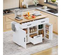 DACHETOU Carrito de cocina 120 x 71 x 90 cm, estilo nórdico moderno con ruedas universales de 360°, estantería de almacenamiento con cajones y barra para toallas, bandeja plegable y cierre de resorte