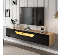 DACHETOU Mueble para televisión con 3 compartimentos de almacenamiento, estante suspendido, montaje en pared, apto para televisores de 75 pulgadas, 180 x 37 x 36 cm, color negro