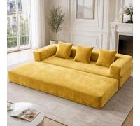 DACHETOU Sofá modular de chenilla con bloque de color amarillo mostaza, muy suave, combinable, con bolsillos laterales para almacenamiento, base antideslizante, para sala de estar, zona de juegos