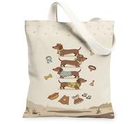 Dachshund - Bolsa de lona para mujer, diseño de pajarita, color marrón, lavable, reutilizable, ideal para viajes, Marrón, 13x15 Inch, Dachshund