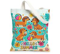 Dachshund - Bolsa de lona para mujer, diseño de pelota de playa, verano, turquesa, lavable, reutilizable, con gráfico, Turquesa, 13x15 Inch