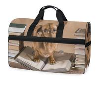 Dachshund Book Professor - Bolsa de viaje para hombres, mujeres, niños, niñas, adolescentes, bolsa de gimnasio deportiva de gran tamaño con compartimento para zapatos, bolsa de entrenamiento para
