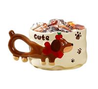 Dachshund Ceramic Mug - Taza 3D Novelty Cup, Sculpted Puppy Handle with Glossy Finish, Premium Kiln-Fired Ceramic, Creative Drinkware Gift, Cold Weather Outdoor Water, Distinctive 3D Handle Design
