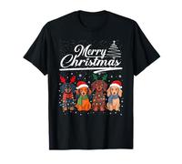 Dachshund Christmas Lights Reindeer Antlers Santa Hat Squad Camiseta