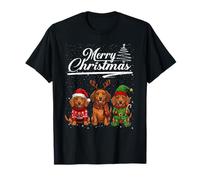 Dachshund Christmas Lights Reindeer Antlers Santa Hat Squad Camiseta
