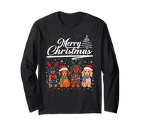 Dachshund Christmas Lights Reindeer Antlers Santa Hat Squad Manga Larga