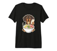 Dachshund Comiendo Fideos Ramen Desplazamiento Teléfono Camiseta Premium