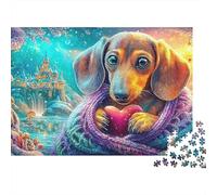 Dachshund con corazón en Escena de Cuento de Hadas Puzzle De 1000 Piezas Perro Lindo Desafiante Y De Ingenio para Todas Las Edades 52x38cm/1000pcs
