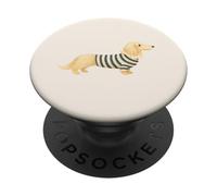 Dachshund Crema inglés en suéter a Rayas ilustración PopSockets PopGrip Adhesivo
