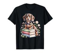 Dachshund Dachshunds Doxie Bookworm Flowers Book Reading Camiseta