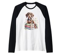 Dachshund Dachshunds Doxie Bookworm Flowers Book Reading Camiseta Manga Raglan