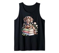 Dachshund Dachshunds Doxie Bookworm Flowers Book Reading Camiseta sin Mangas
